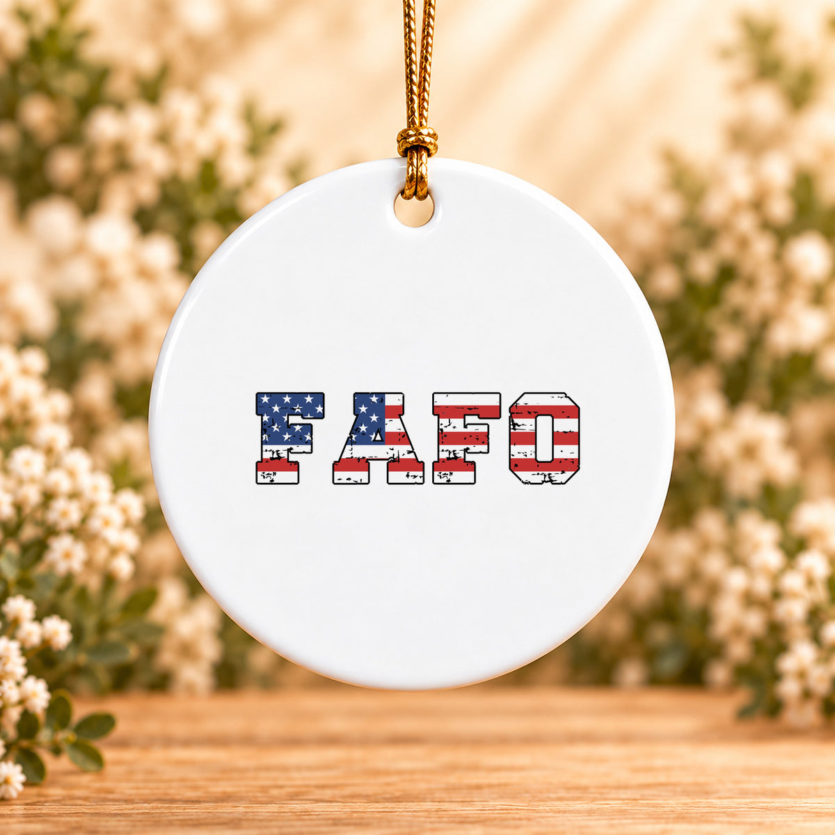 FAFO USA Flag — Round Ceramic Ornament
