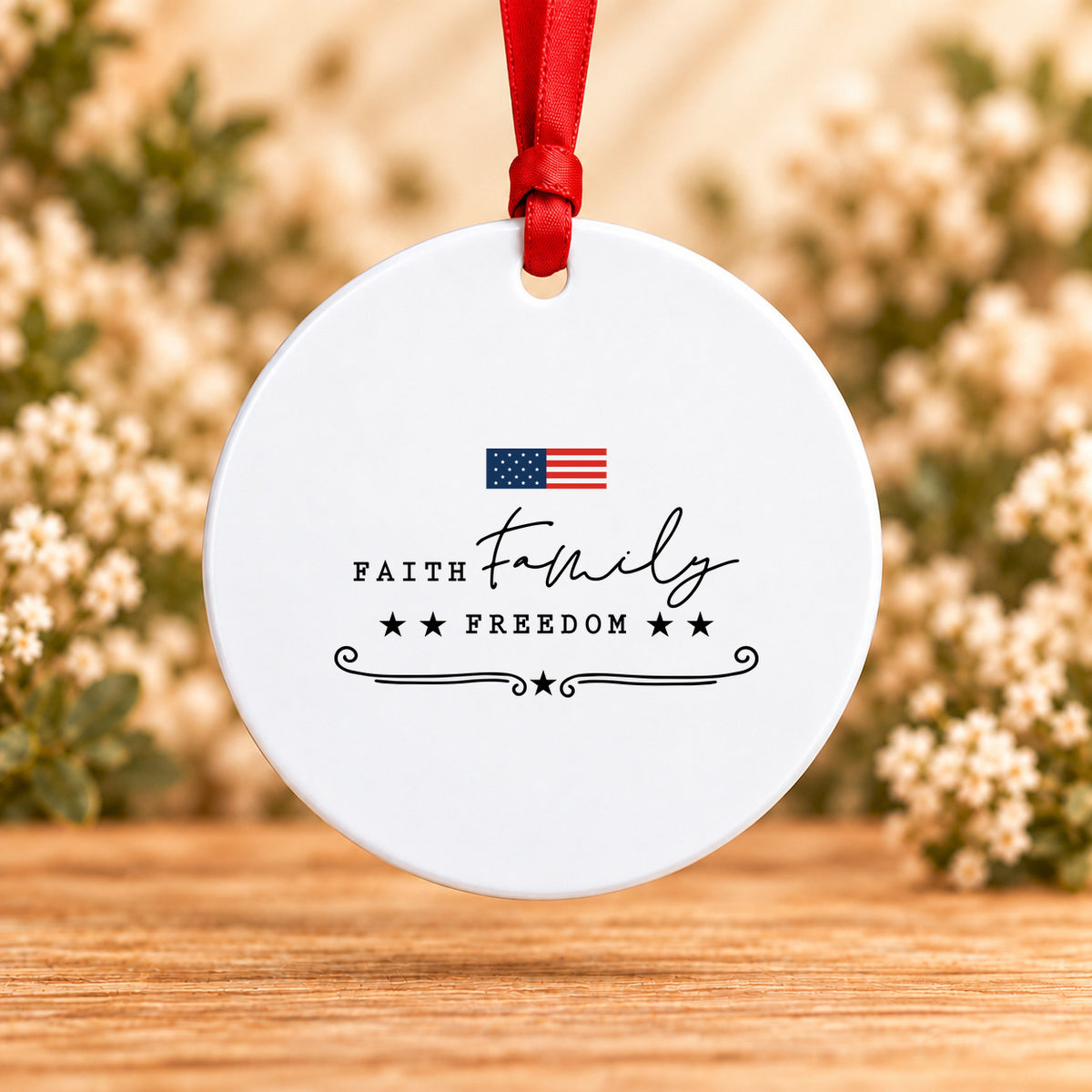Faith Family Freedom — Round Metal Ornament