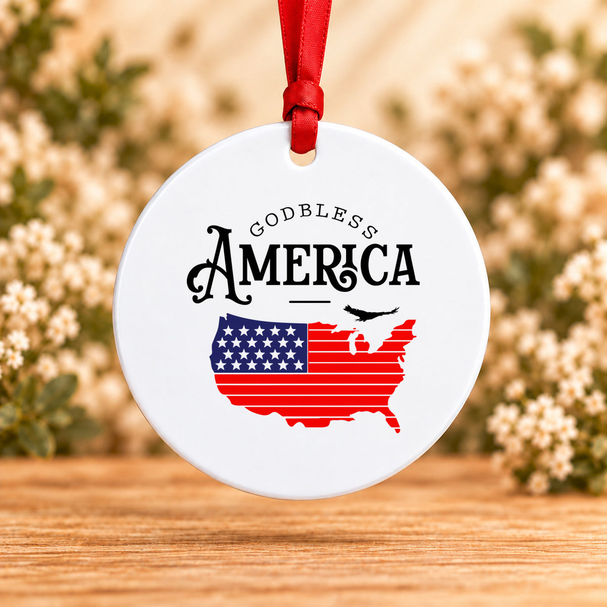 God Bless America Map — Round Metal Ornament
