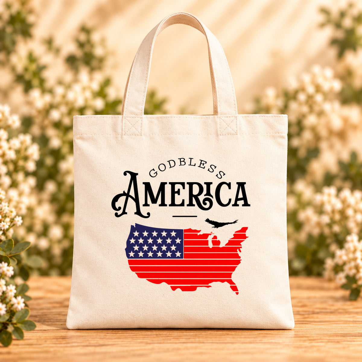 God Bless America Map — Beige Canvas Tote Bag