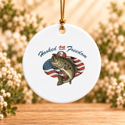 Hooked on Freedom — Round Ceramic Ornament