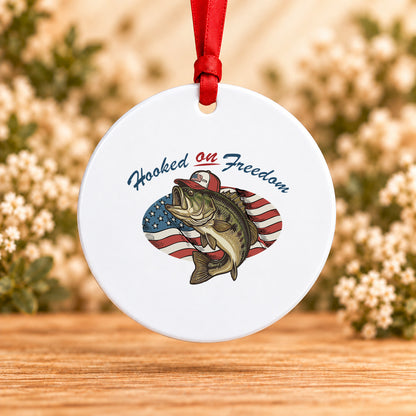 Hooked on Freedom — Round Metal Ornament