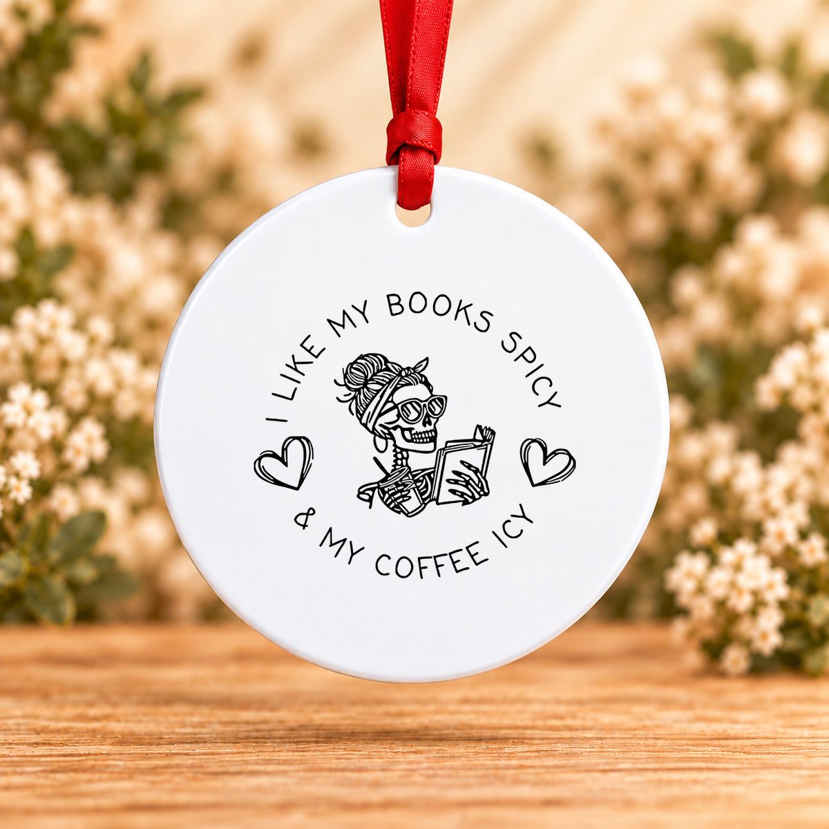 I Like My Books Spicy & My Coffee Icy — Round Metal Ornament