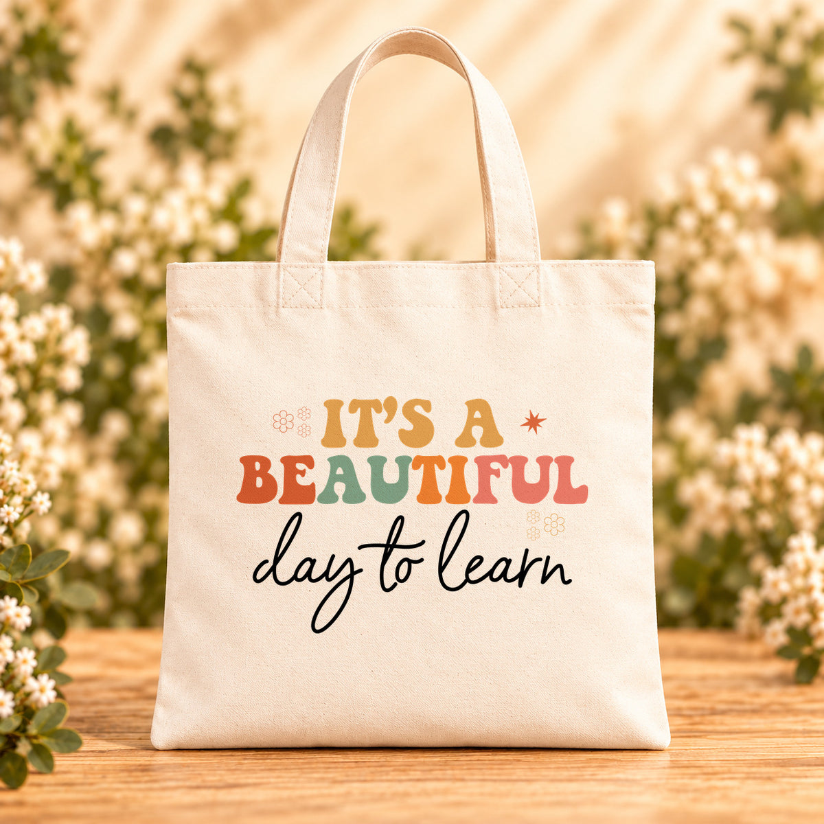It’s a Beautiful Day to Learn — Beige Canvas Tote Bag