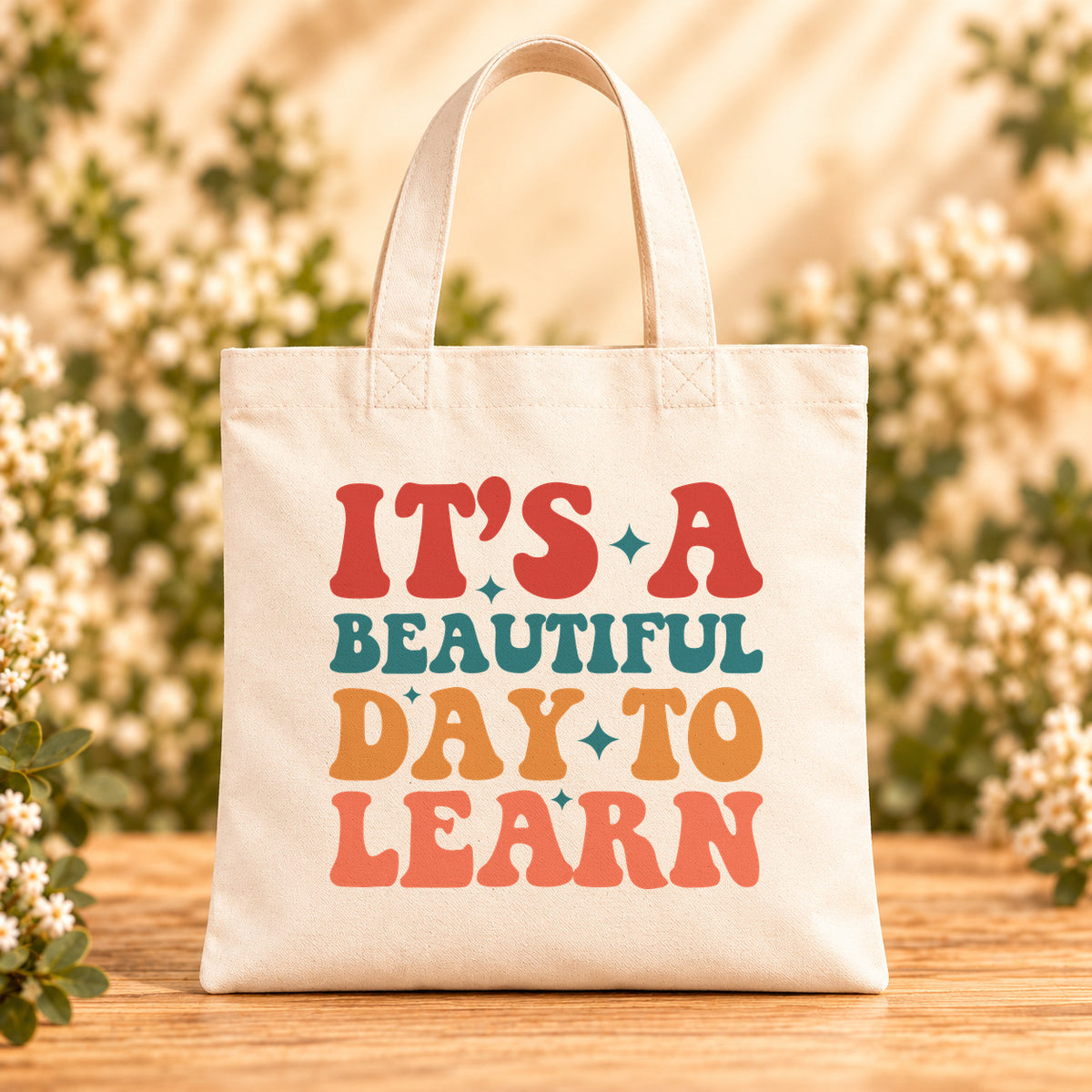It’s a Beautiful Day to Learn — Beige Canvas Tote Bag