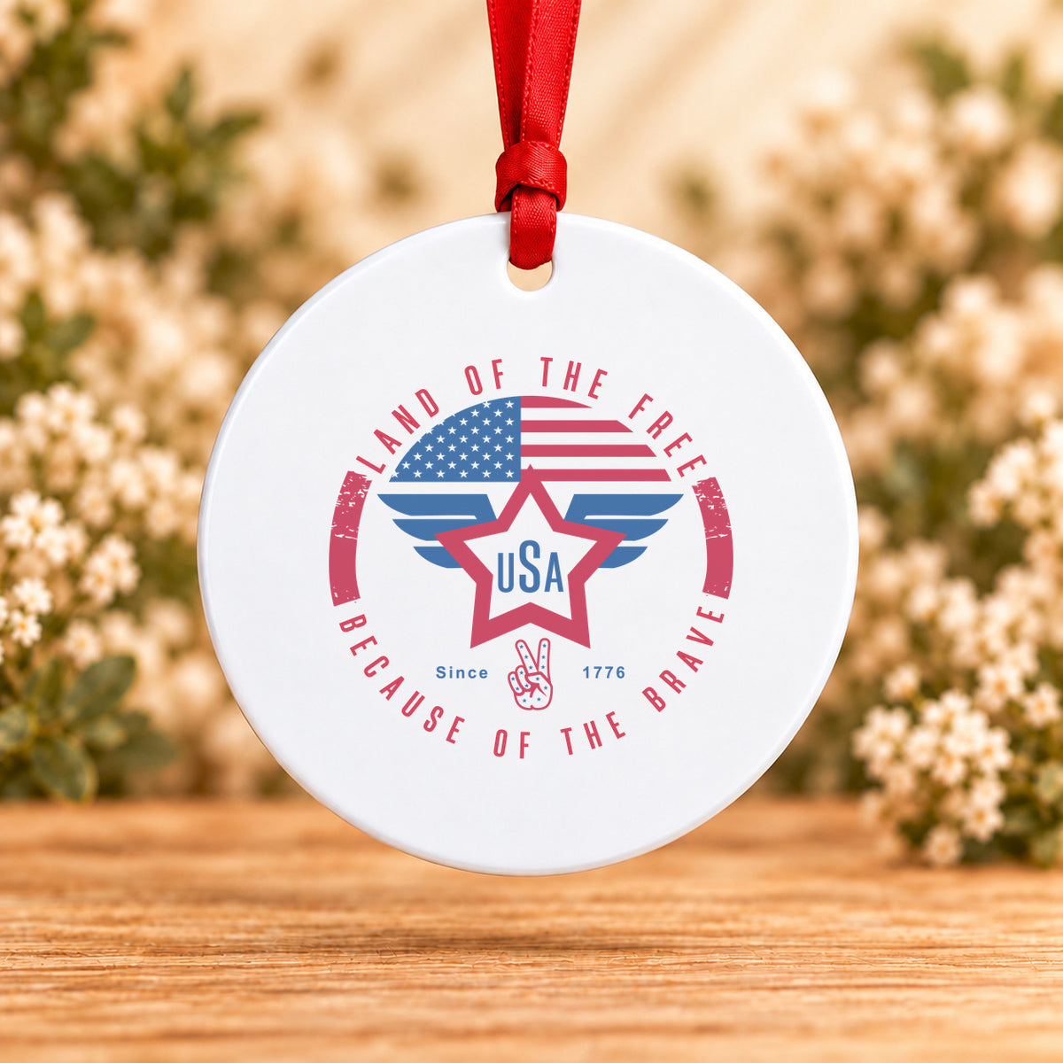 Land of the Free USA Wings — Round Metal Ornament