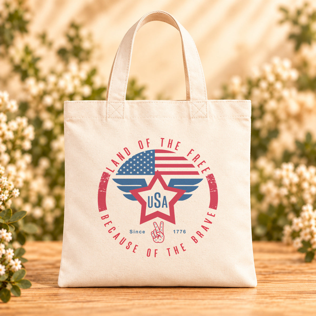 Land of the Free USA Wings — Beige Canvas Tote Bag