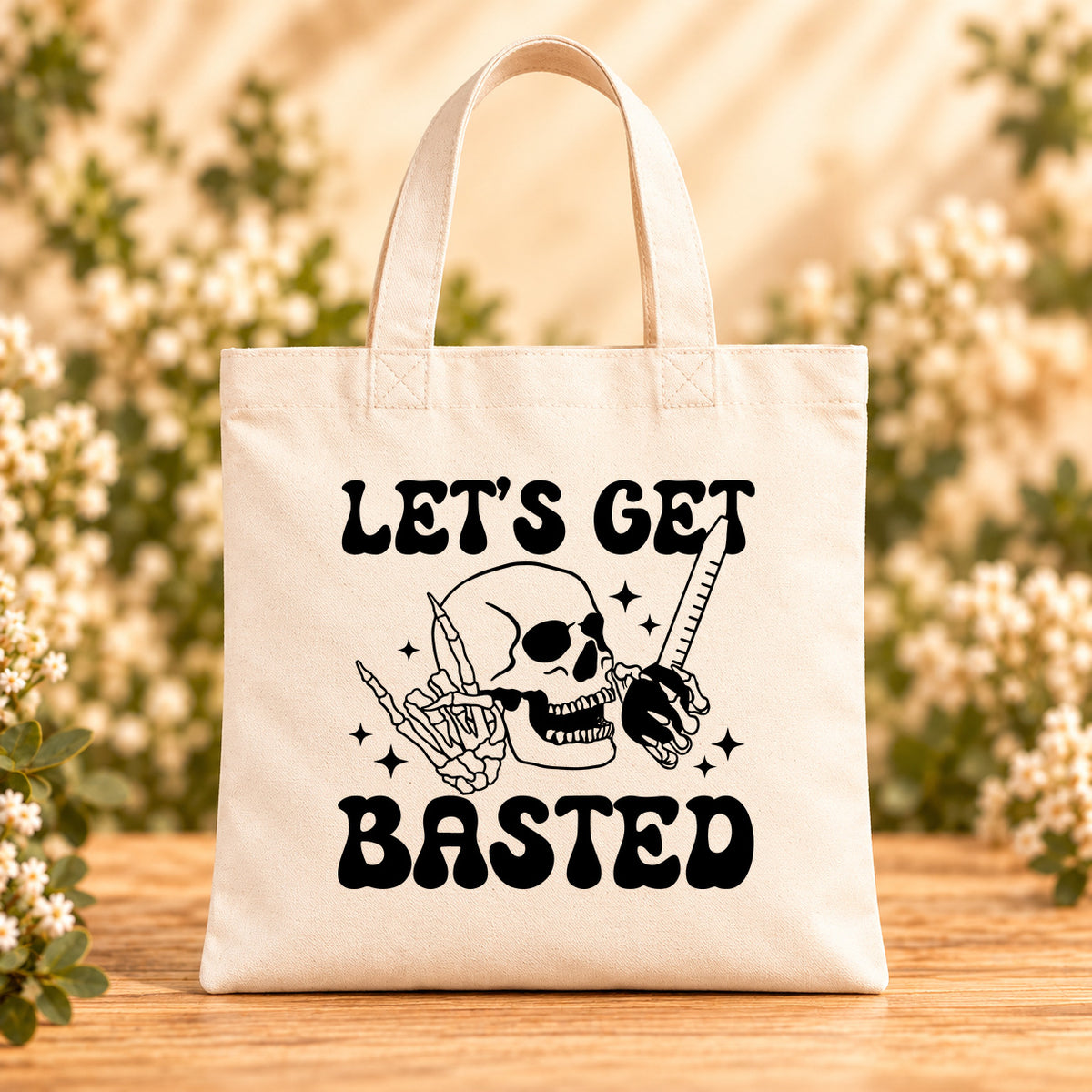 Let's Get Basted — Beige Canvas Tote Bag