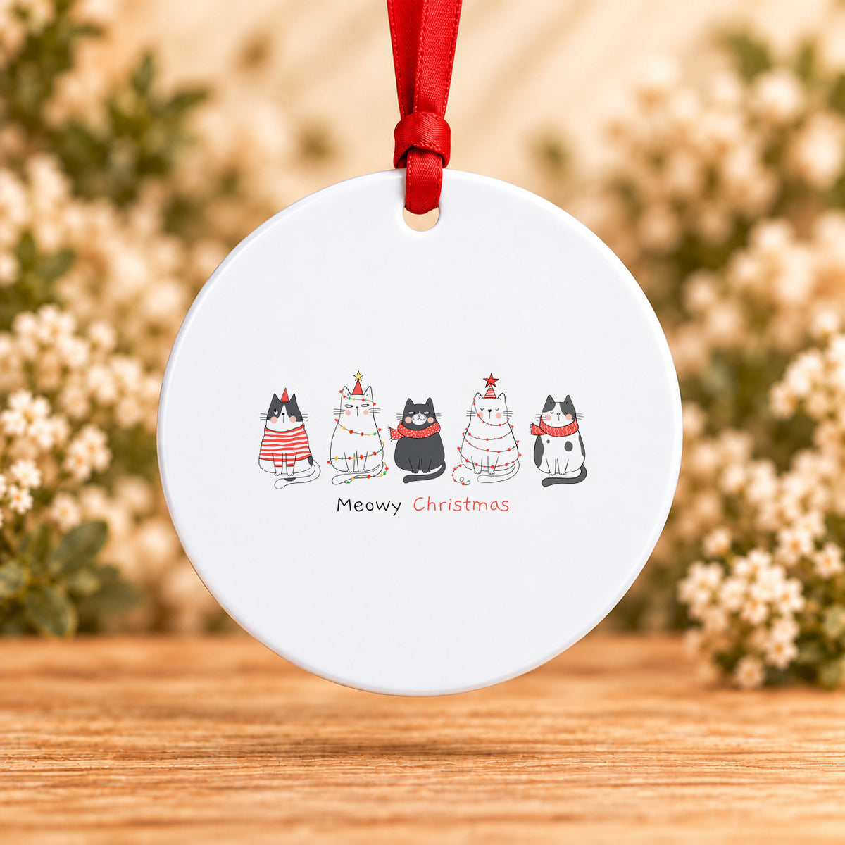 Meowy Christmas — Round Metal Ornament