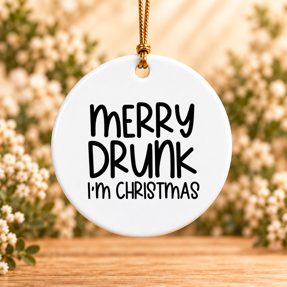Merry Drunk I’m Christmas — Round Ceramic Ornament
