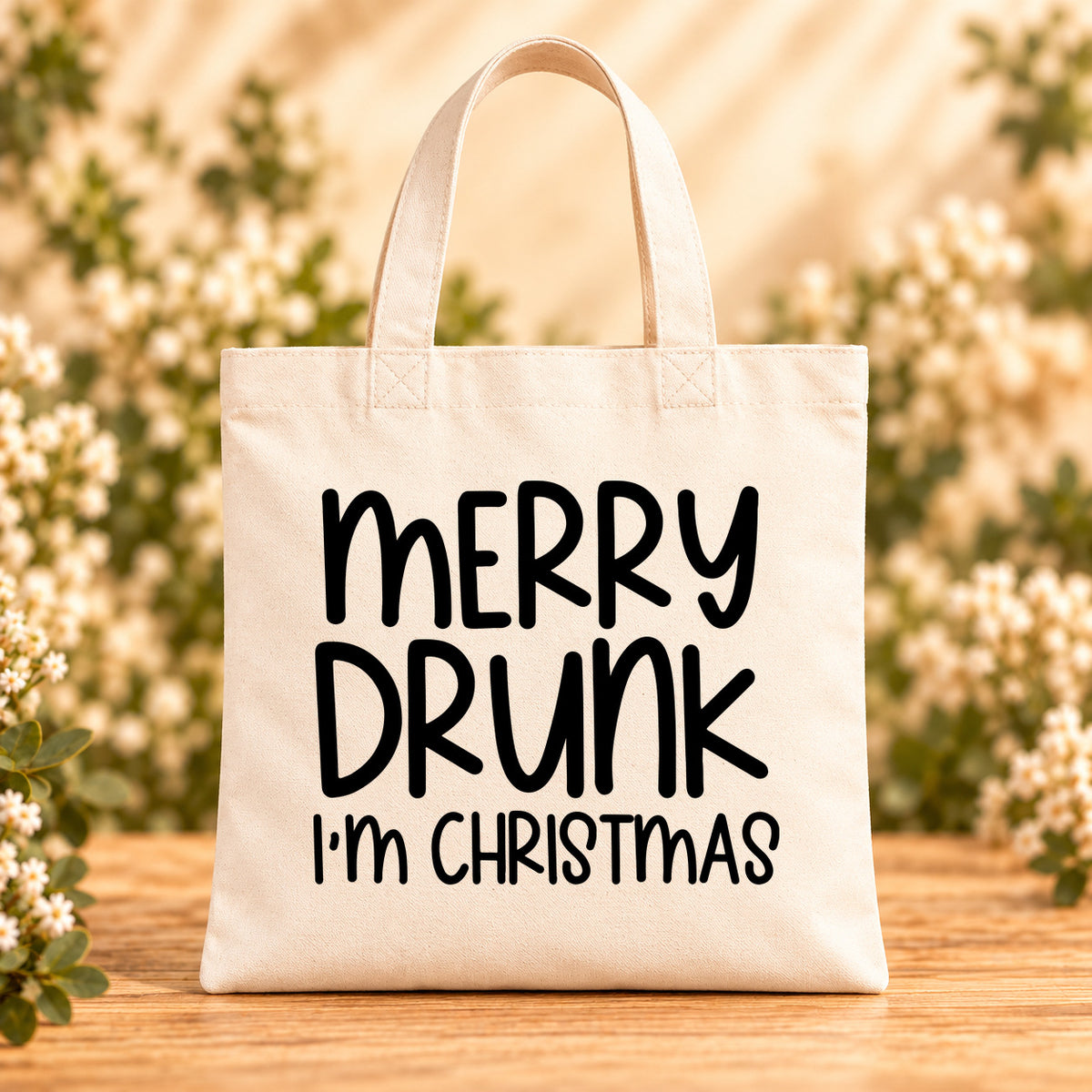 Merry Drunk I’m Christmas — Beige Canvas Tote Bag