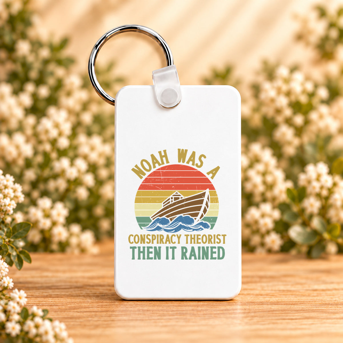 Noah Was a Conspiracy Theorist — Retro — Rectangle Keychain