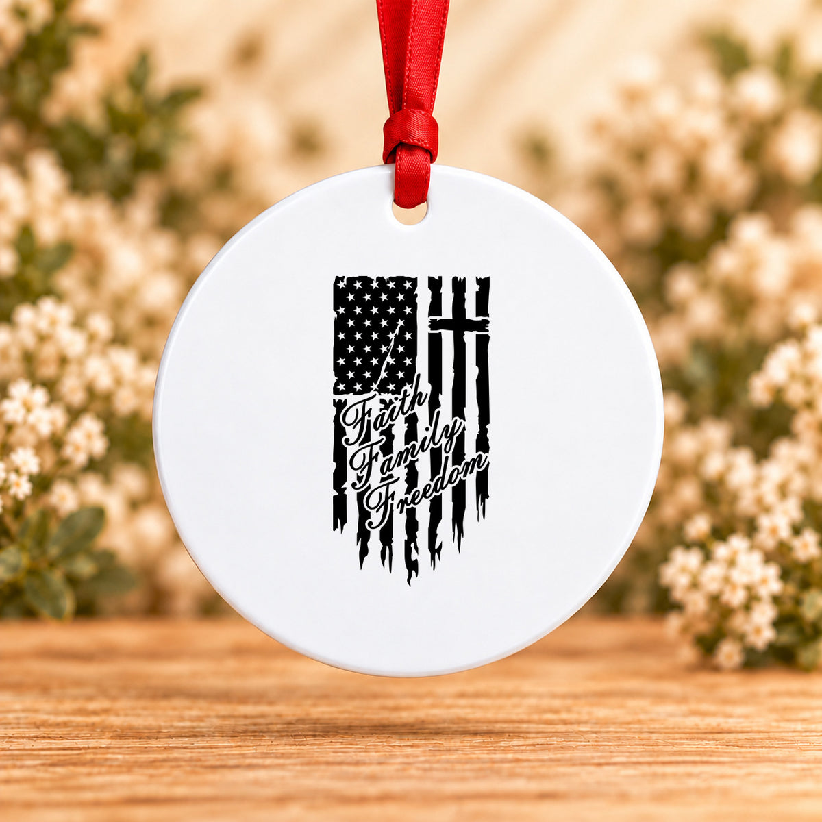 One Nation Under God Faith Family Freedom — Round Metal Ornament