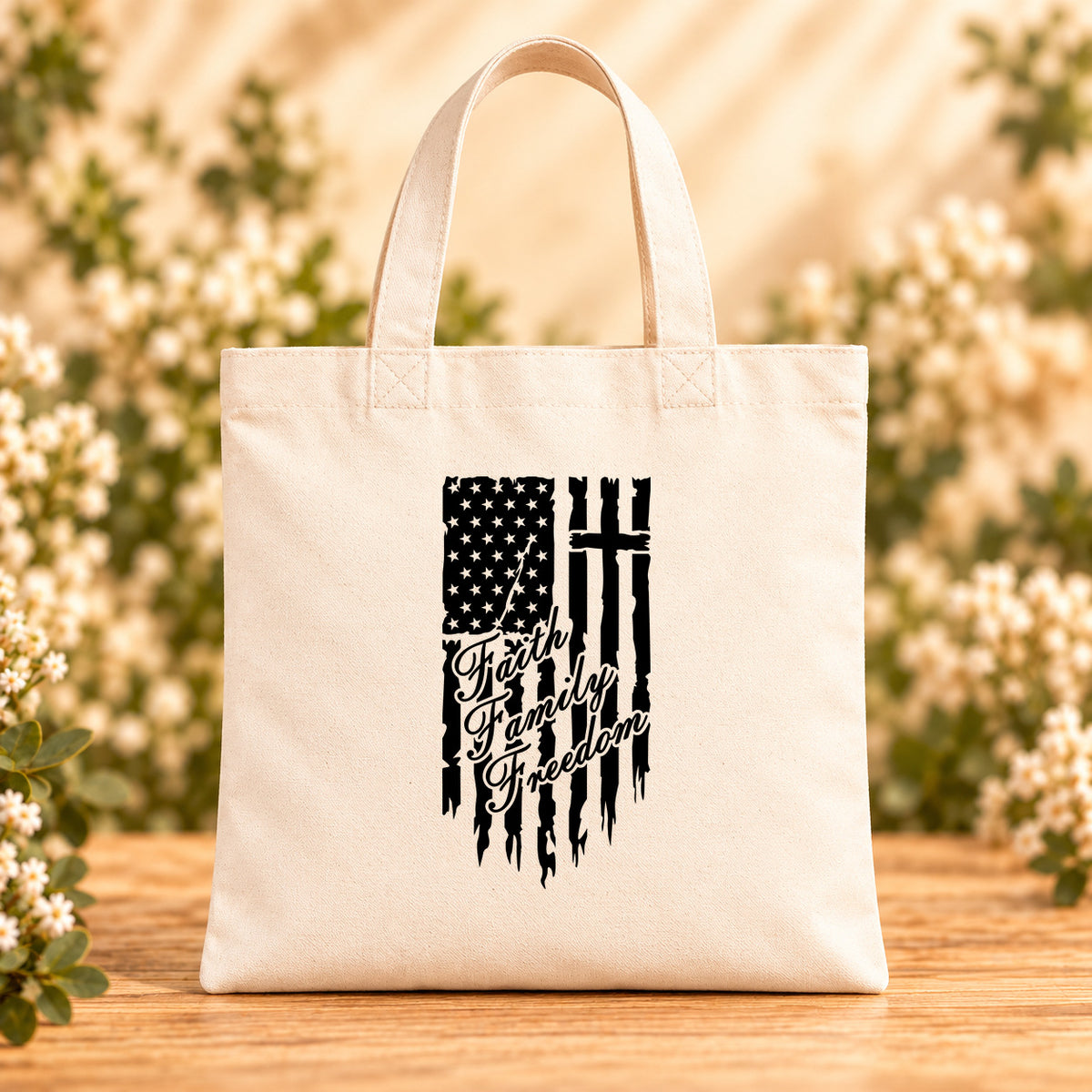 One Nation Under God Faith Family Freedom — Beige Canvas Tote Bag
