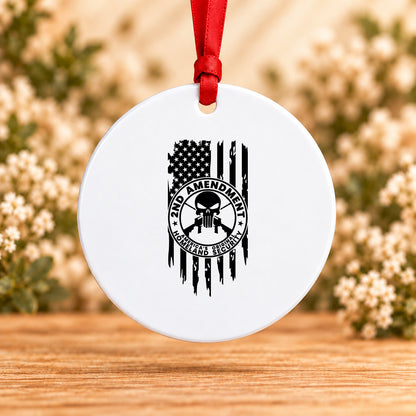 One Nation Under God Second Amendment — Round Metal Ornament