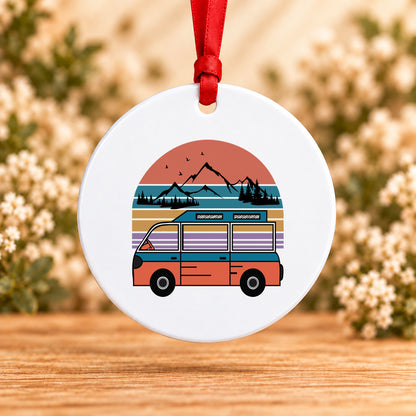 Retro Adventure Van — Round Metal Ornament