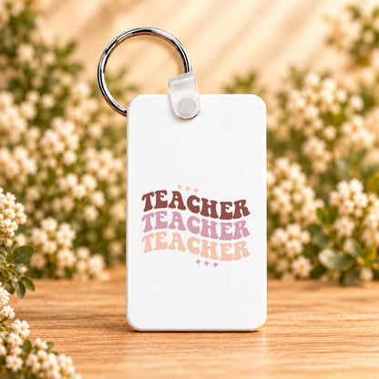 Retro Teacher Repeat — Rectangle Keychain