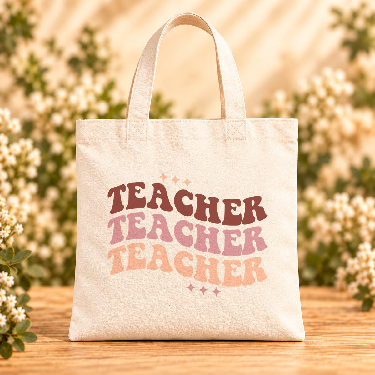 Retro Teacher Repeat — Beige Canvas Tote Bag