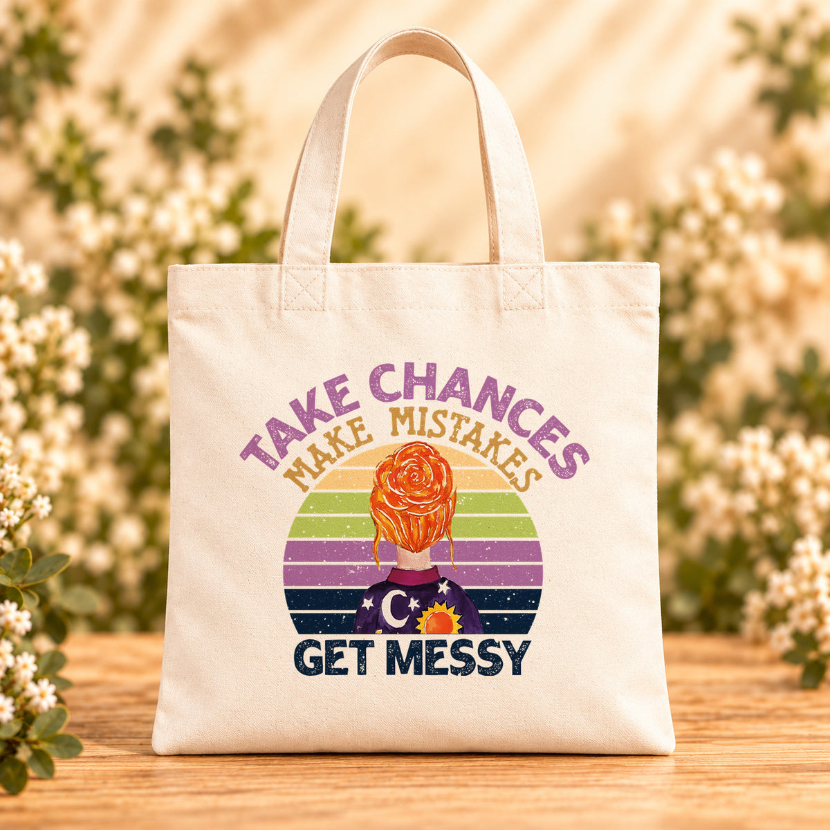 Take Chances Make Mistakes Get Messy Retro — Beige Canvas Tote Bag