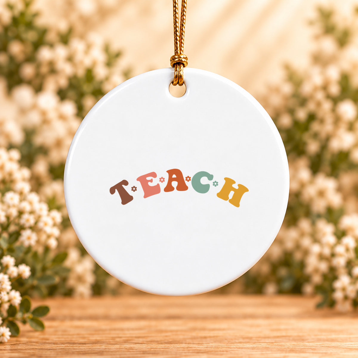 Teach Retro Teacher — Round Ceramic Ornament