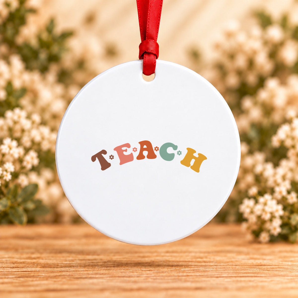 Teach Retro Teacher — Round Metal Ornament