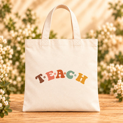 Teach Retro Teacher — Beige Canvas Tote Bag