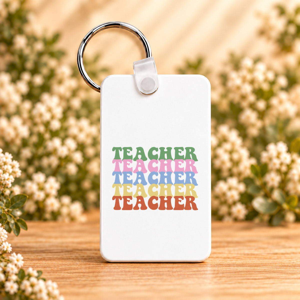Teacher Retro Rainbow — Rectangle Keychain