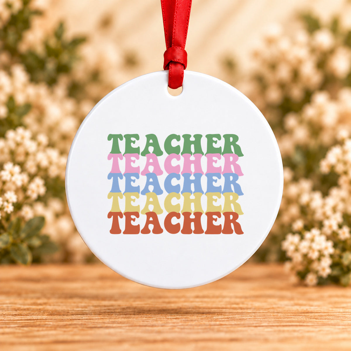 Teacher Retro Rainbow — Round Metal Ornament