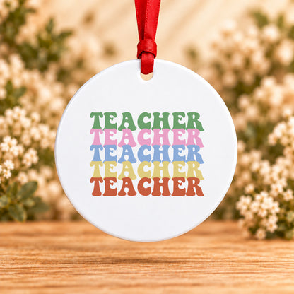 Teacher Retro Rainbow — Round Metal Ornament