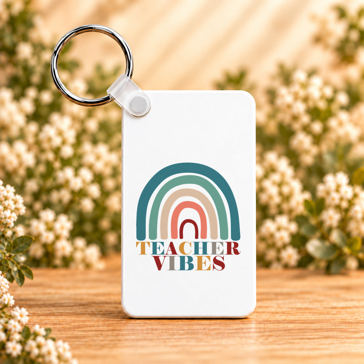 Teacher Vibes Retro Rainbow — Rectangle Keychain
