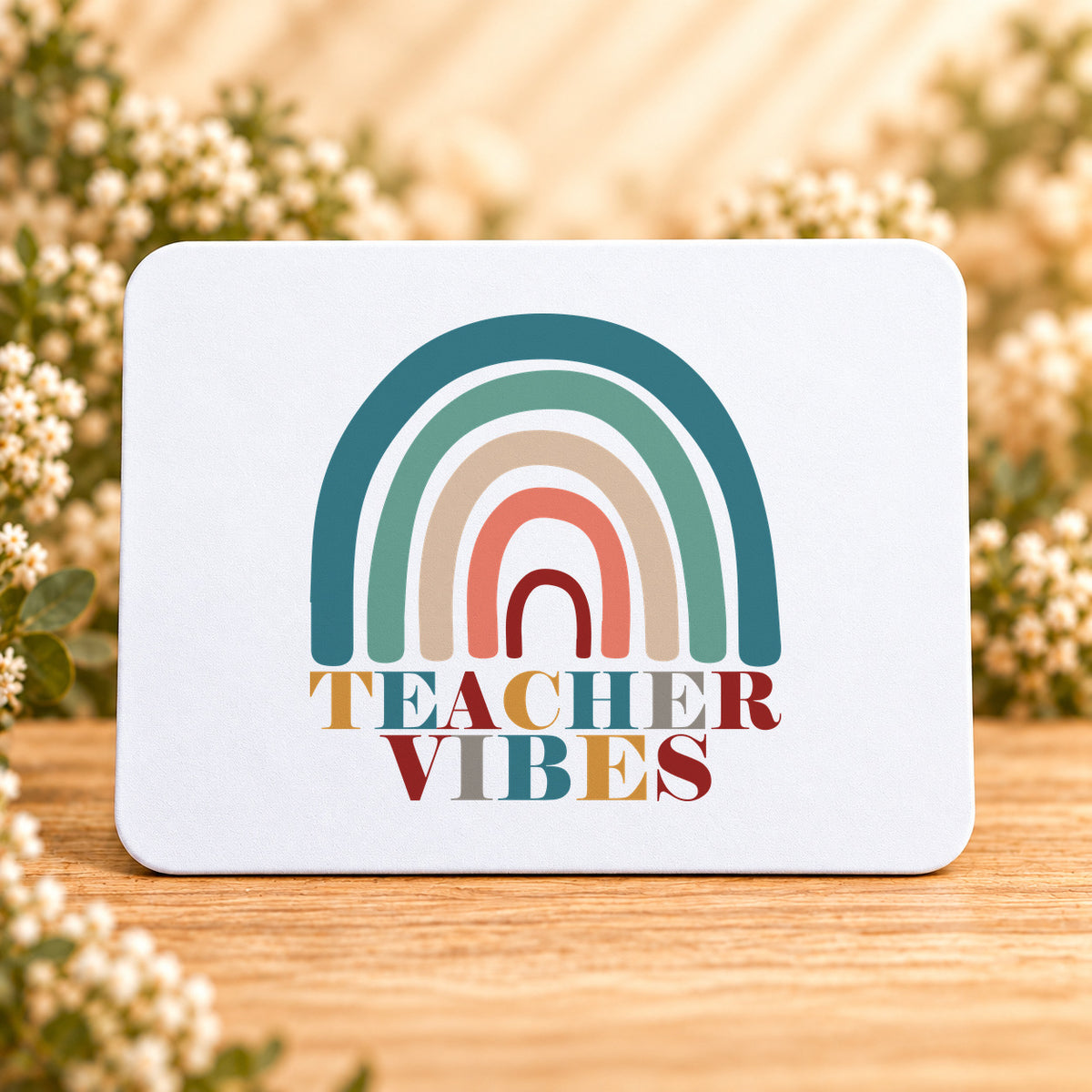 Teacher Vibes Retro Rainbow — Rectangular Mouse Pad