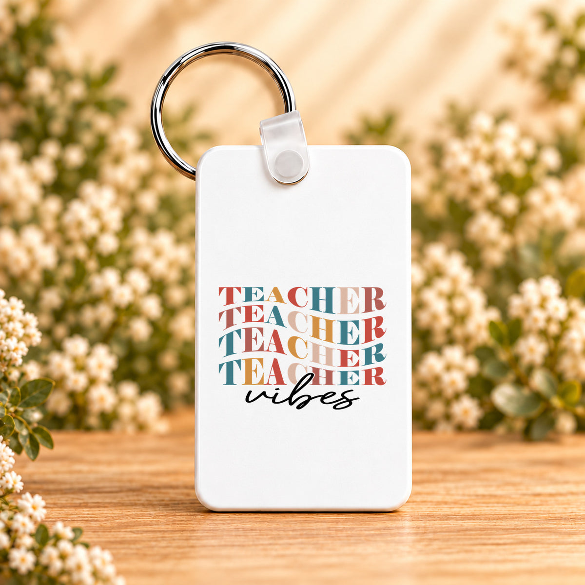 Teacher Vibes Retro Typography — Rectangle Keychain