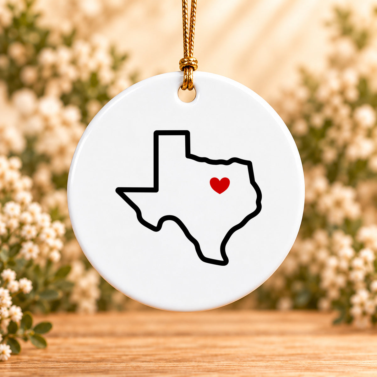Texas Heart Dallas — Round Ceramic Ornament
