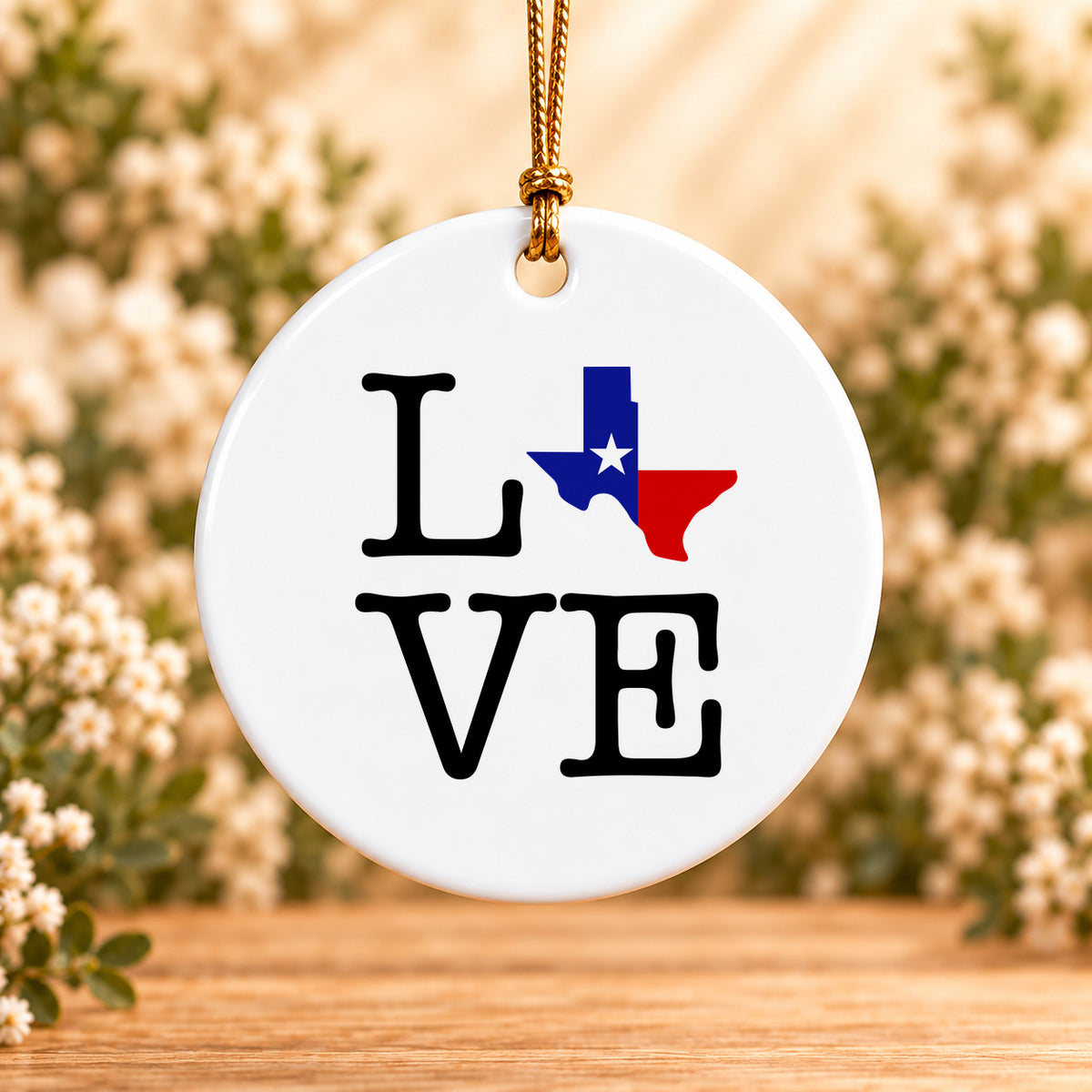 Texas Love State Flag — Round Ceramic Ornament