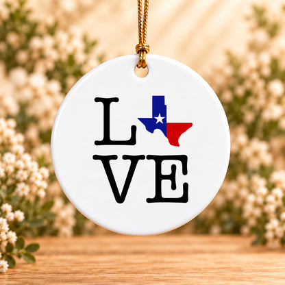 Texas Love State Flag — Round Ceramic Ornament