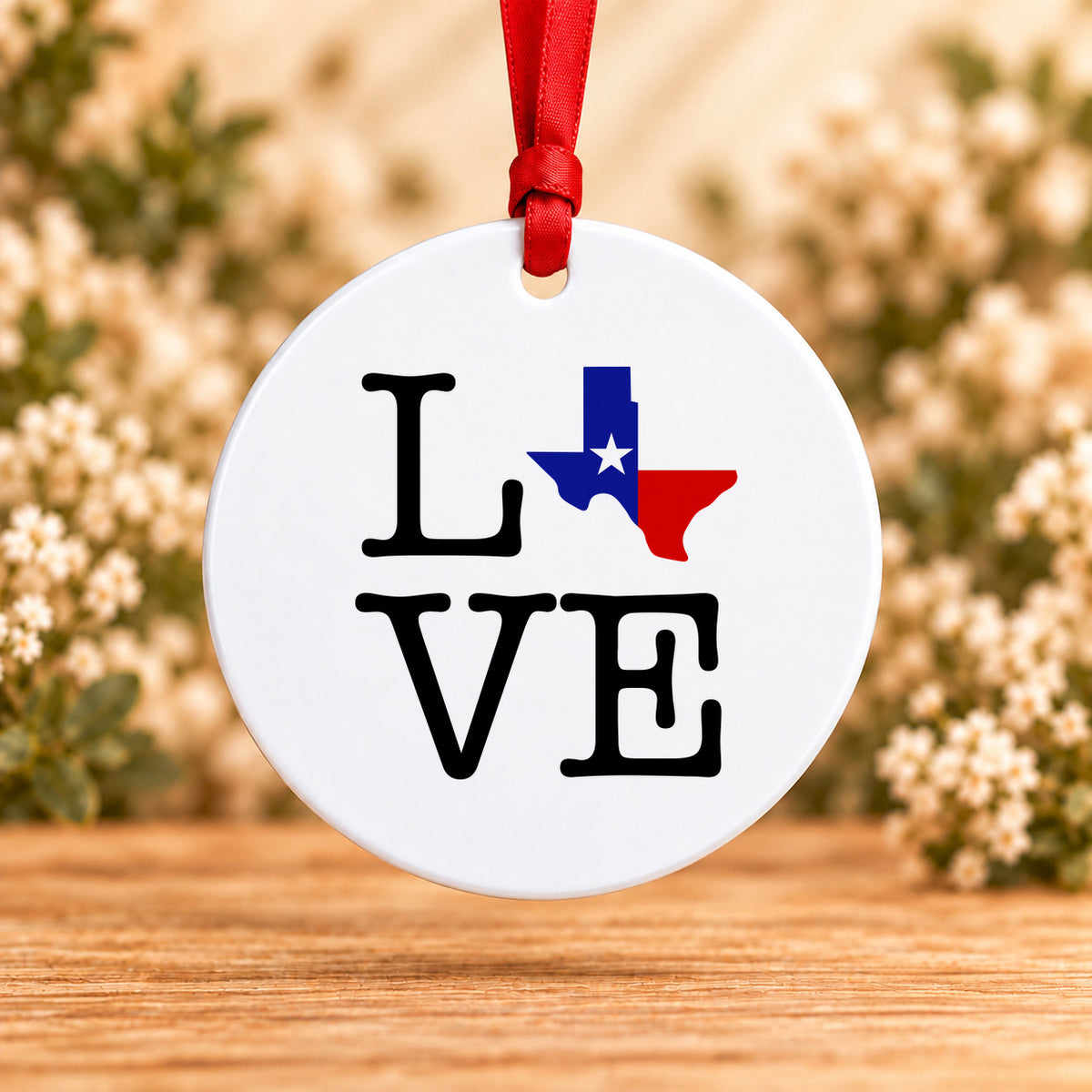Texas Love State Flag — Round Metal Ornament
