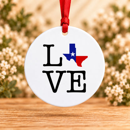 Texas Love State Flag — Round Metal Ornament