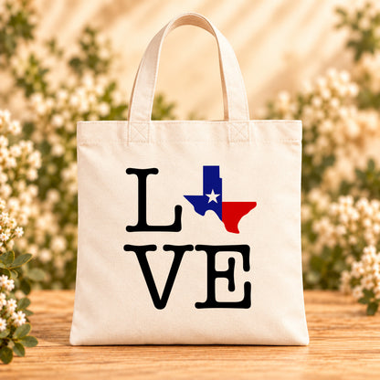 Texas Love State Flag — Beige Canvas Tote Bag