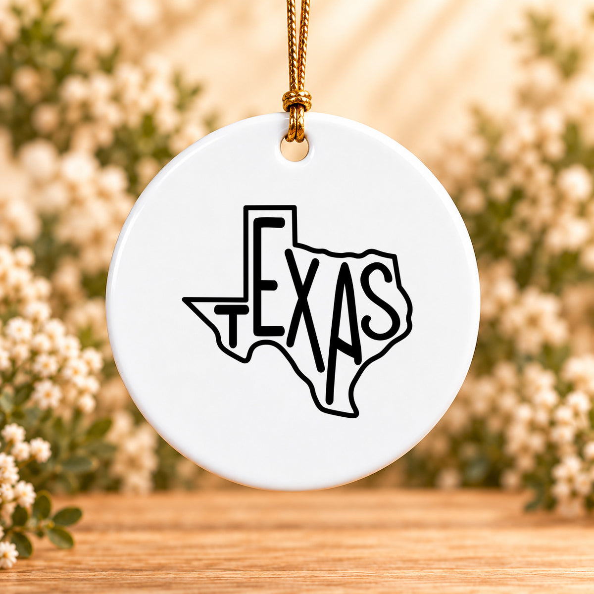Texas State Outline — Round Ceramic Ornament