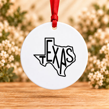 Texas State Outline — Round Metal Ornament