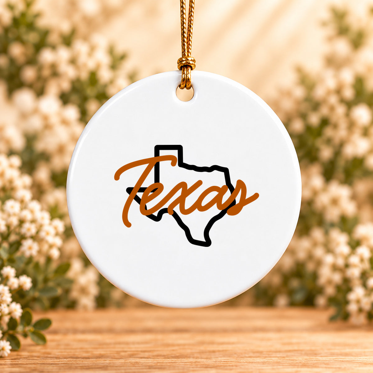 Texas State Script — Round Ceramic Ornament