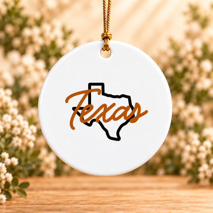 Texas State Script — Round Ceramic Ornament