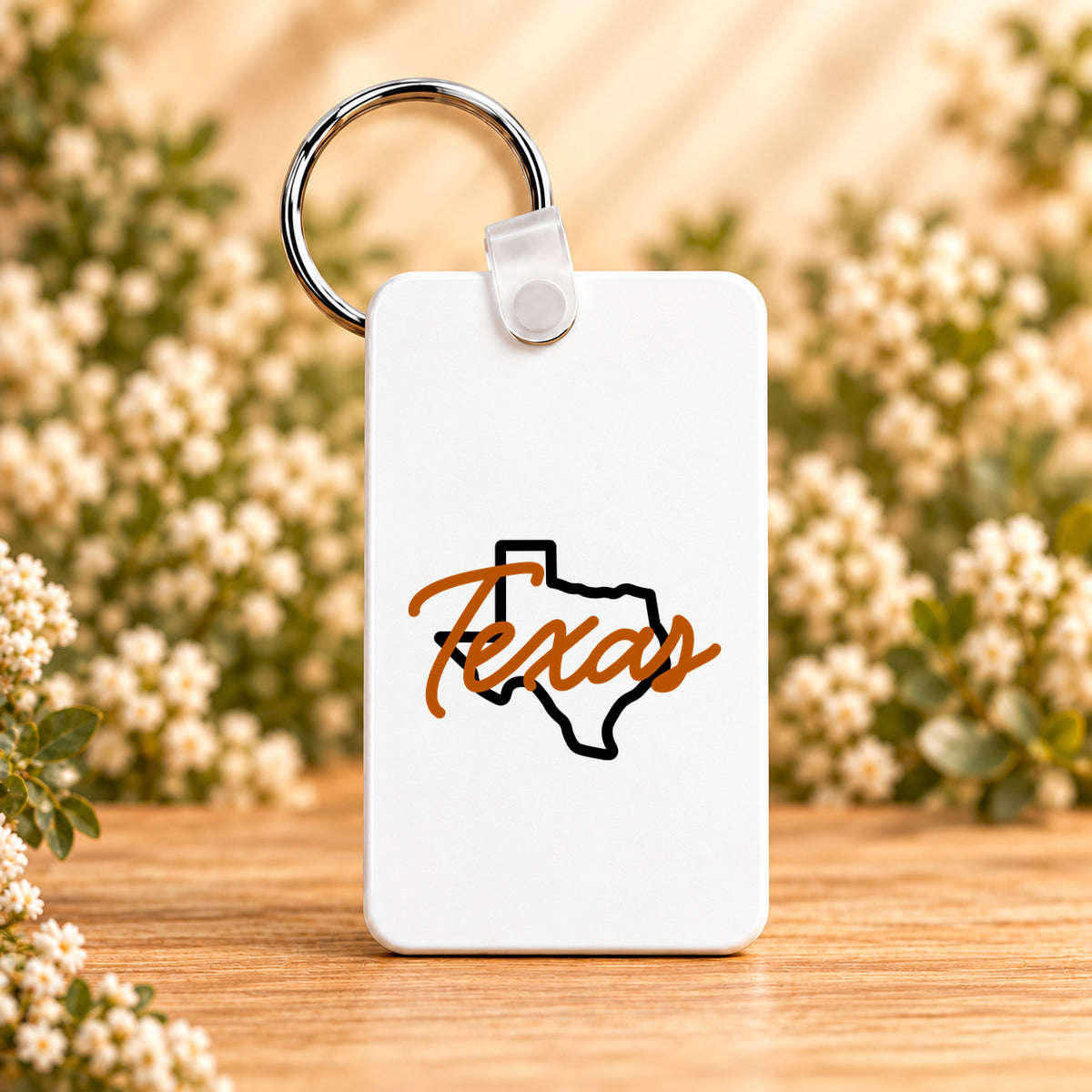 Texas State Script — Rectangle Keychain