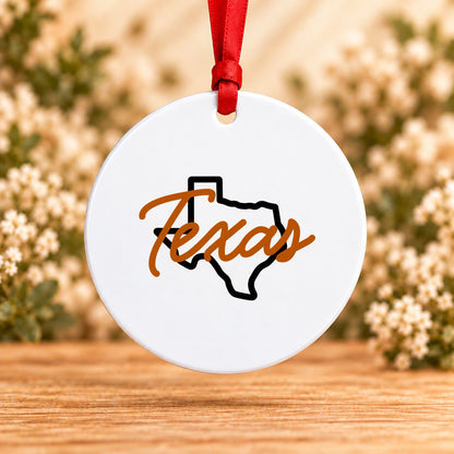 Texas State Script — Round Metal Ornament