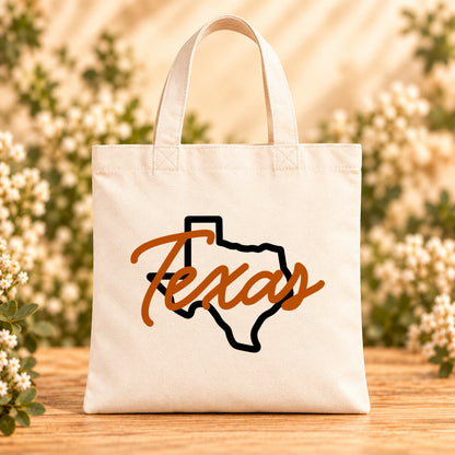 Texas State Script — Beige Canvas Tote Bag