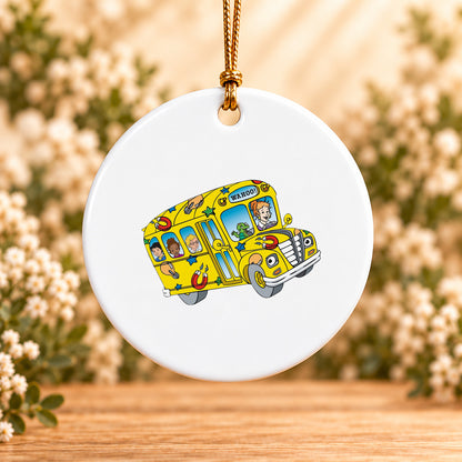 Wahoo School Bus — Round Ceramic Ornament