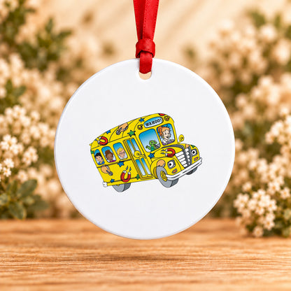 Wahoo School Bus — Round Metal Ornament