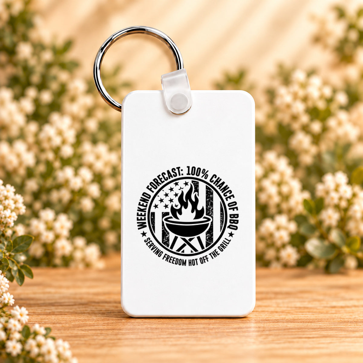 Weekend Forecast: 100% Chance of BBQ — Rectangle Keychain