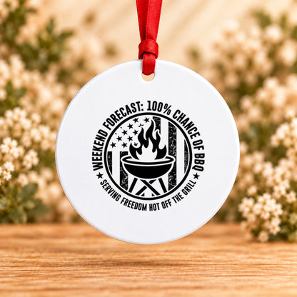 Weekend Forecast: 100% Chance of BBQ — Round Metal Ornament