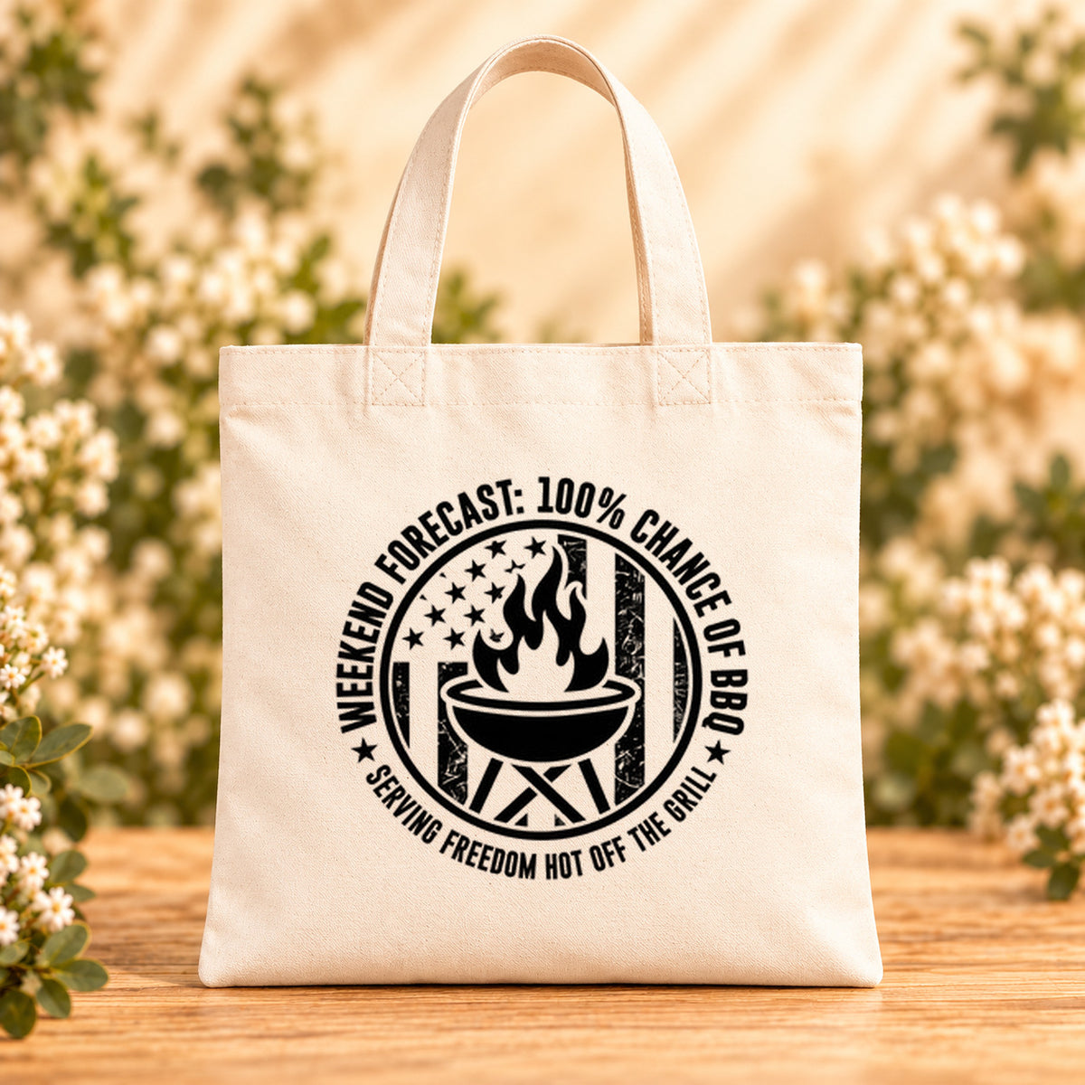 Weekend Forecast: 100% Chance of BBQ — Beige Canvas Tote Bag